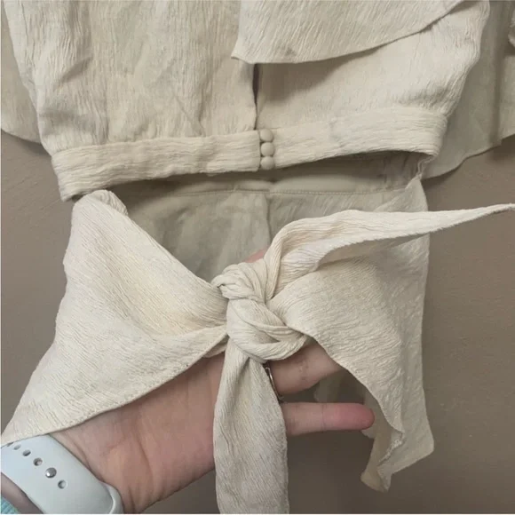 Johanna Ortiz Amor Es Belted Textured Crepe Top Cream White Beige Size 0 New NWT - Picture 8 of 12